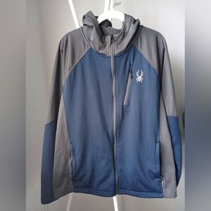 Spyder Mens Frontier Softshell Jacket Hooded Full Zip Blue Gray Size Large